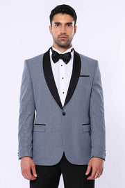 Smoked Shawl Lapel Sparkly Anthracite Tuxedo Jacket - Wessi