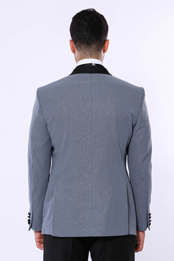 Smoked Shawl Lapel Sparkly Anthracite Tuxedo Jacket - Wessi