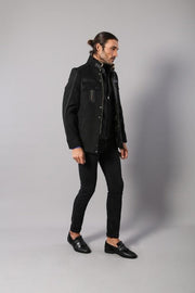 Fur Collar 4 Pockets Black Men Coat - Wessi