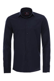 Plain Long Sleeves Regular Fit Navy Blue Men Shirt - Wessi