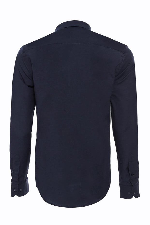 Plain Long Sleeves Regular Fit Navy Blue Men Shirt - Wessi