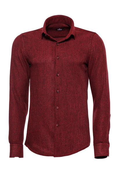 Slim Fit Cotton Plain Burgundy Men Lumberjack Shirt - Wessi