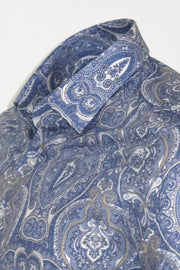 Blue Damask Pattern Slim Fit Shirt - Wessi