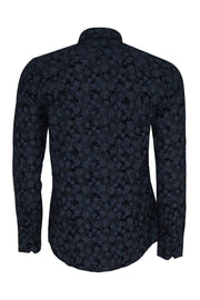 Bloom Patterned Dark Blue Slim Fir Shirt - Wessi