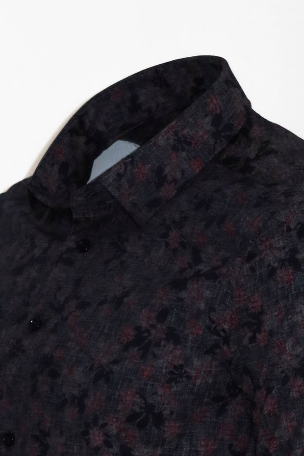 Bloom Patterned Slim Fit Navy Blue Men Shirt - Wessi