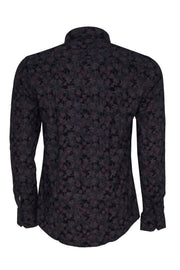 Bloom Patterned Slim Fit Navy Blue Men Shirt - Wessi