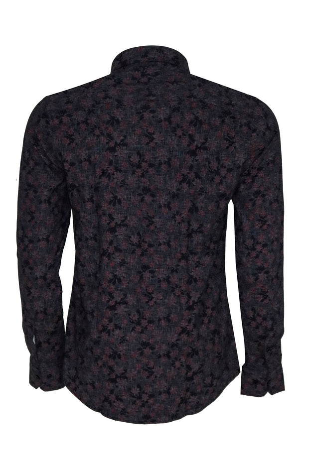 Bloom Patterned Slim Fit Navy Blue Men Shirt - Wessi