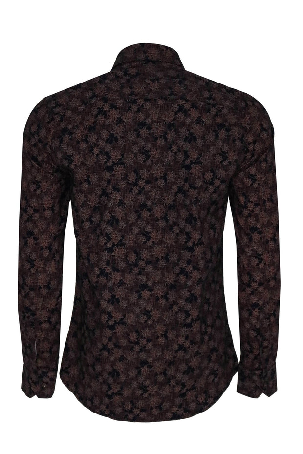 Bloom Patterned Brown Slim Fit Shirt - Wessi