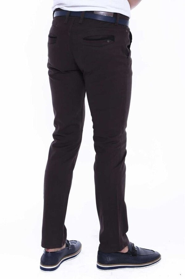 Gabardin Dark Brown Men Pants - Wessi