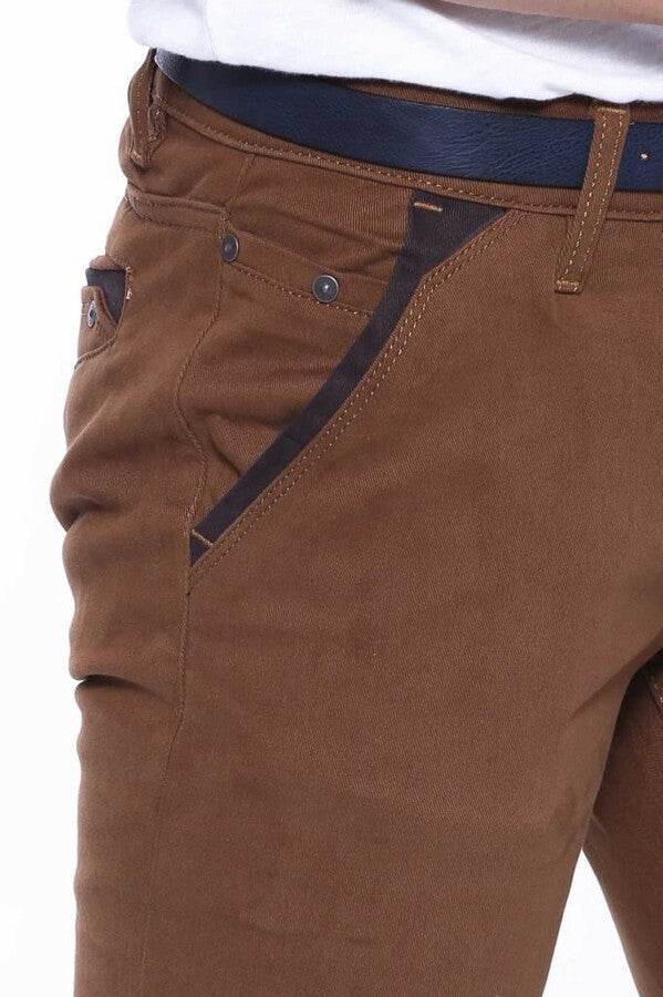 Gabardin Pockets Brown Men Pants - Wessi