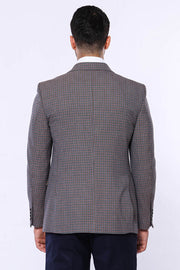 Gingham Slim Fit Brown Men Blazer - Wessi