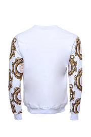 Gold Patterned Slim Fit White Sweatshirt - Wessi