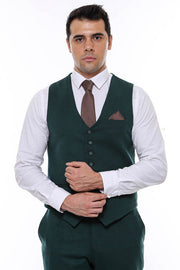 Green Plain 8 Buttoned Vest - Wessi