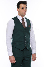 Green Plain 8 Buttoned Vest - Wessi