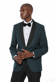 Green Shawl Lapel Sparkly Tuxedo Jacket - Wessi