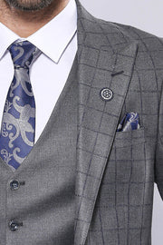 Grey Vested Checked Suit - Wessi