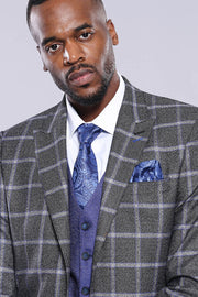 Grey Blue Checked Suit - Wessi