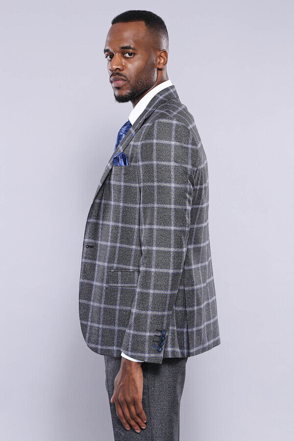 Grey Blue Checked Suit - Wessi