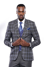 Grey Blue Checked Suit - Wessi