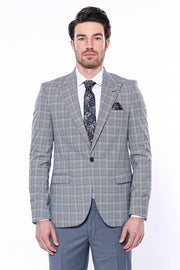 Checked Slim-Fit Grey Men's Blazer - Wessi