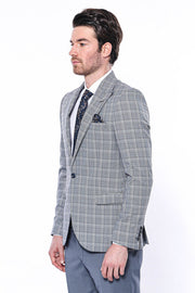 Checked Slim-Fit Grey Men's Blazer - Wessi