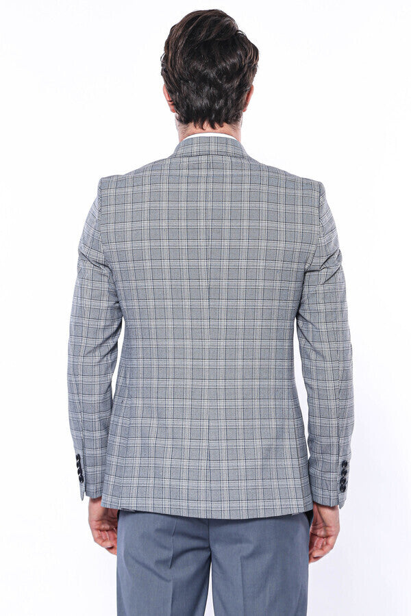 Checked Slim-Fit Grey Men's Blazer - Wessi