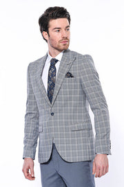 Checked Slim-Fit Grey Men's Blazer - Wessi