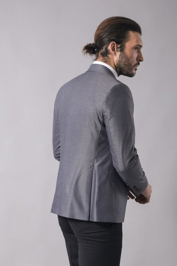 Grey Jacket Combined Black Suit - Wessi