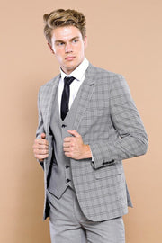 Grey Plaid Vested Men's Suit | Wessi