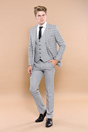 Grey Plaid Vested Men's Suit | Wessi