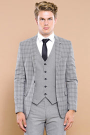 Grey Plaid Vested Men's Suit | Wessi