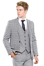 Grey Plaid Vested Men's Suit | Wessi