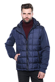 Hooded Navy Blue Men Winter Coat - Wessi