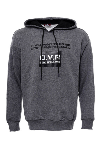 Hooded Pocket Printed Dark Grey Sweatshirt - Wessi