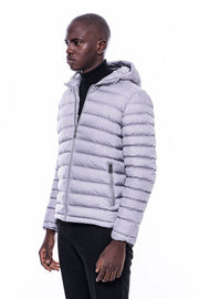 Hooded Quilted Grey Men Coat - Wessi