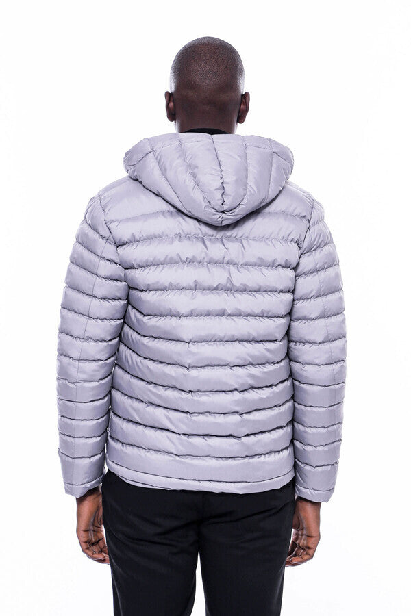 Hooded Quilted Grey Men Coat - Wessi