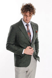 Houndstooth Pattern Wool Green Men Blazer - Wessi