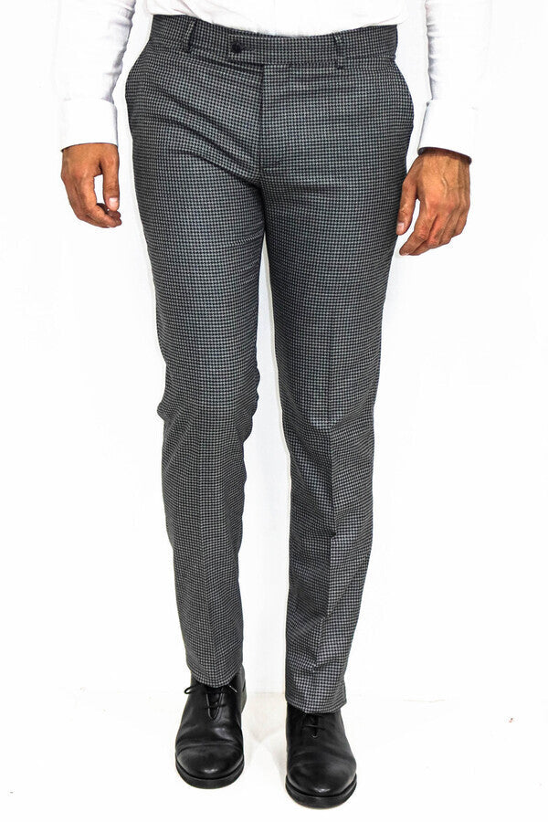 Houndstooth Patterned Anthracite Men Pants - Wessi