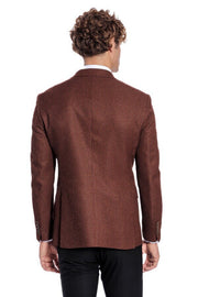 Houndstooth Patterned Brown Men Double Breasted Blazer - Wessi