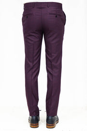 Houndstooth Patterned Burgundy Men Pants - Wessi