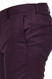 Houndstooth Patterned Burgundy Men Pants - Wessi