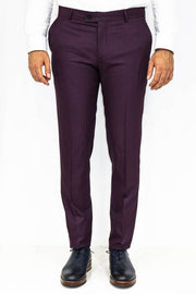 Houndstooth Patterned Burgundy Men Pants - Wessi