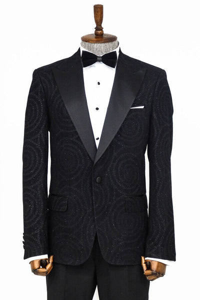 Hypnose Pattern Peak Lapel Slim Fit Black Men Prom Blazer - Wessi