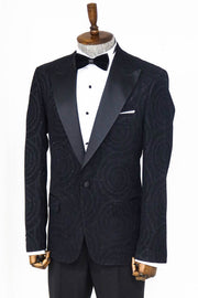 Hypnose Pattern Peak Lapel Slim Fit Black Men Prom Blazer - Wessi