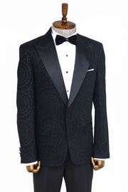 Hypnose Pattern Peak Lapel Slim Fit Black Men Prom Blazer - Wessi