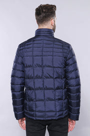 Quilted Navy Blue Men Winter Coat - Wessi