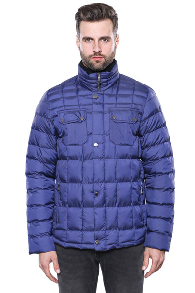 Quilted Blue Men Winter Coat - Wessi