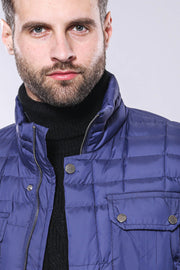 Quilted Blue Men Winter Coat - Wessi