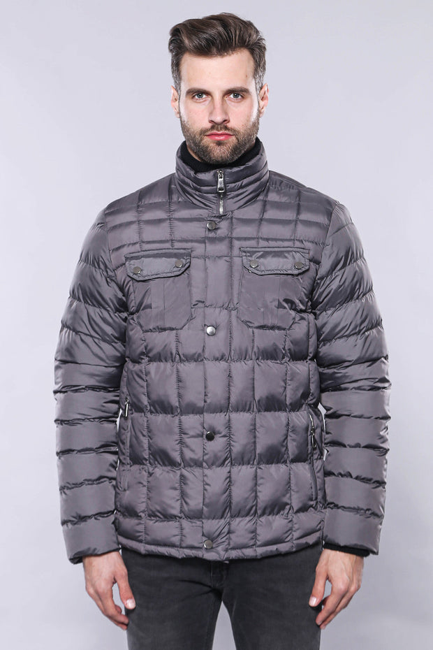 Quilted Grey Men Winter Coat - Wessi