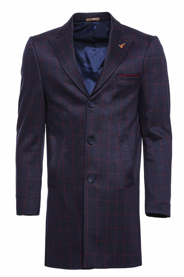 Plaid Navy Blue Men Coat - Wessi